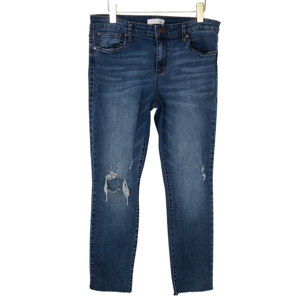 Nordstrom Bp Dark Wash High Rise Skinny Straight Jeans Ripped Raw Hem Jeans 31